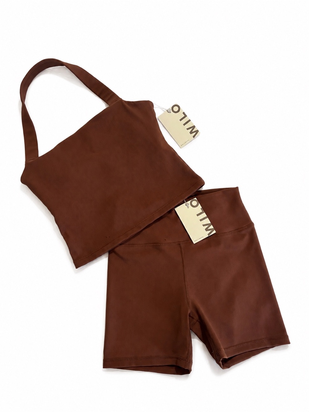 WILO the Label Longline Ribbed Halter/ High-waste Short Set Espresso Brown - Picture 3 of 5